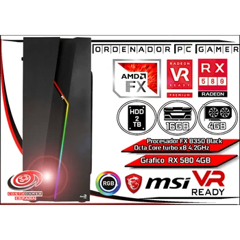 

Tower PC Gamer fx 8350 octa core 4.2Ghz 16 hard gb Ram Disk 2TB HDD tarjeta Grafica AMD RX 580 4 hard gb + WIFI + WIN 10