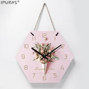 

Beauty Salon Nordic Ins Girl's Heart Hanging Clock Living Room Decoration Creative Net Red Clock Wall Mute Bedroom Clock