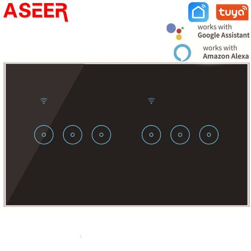 Смарт переключатель ASEER Tuya 6 банд Wifi светильник 90 240 В сенсорная стеклянная панель