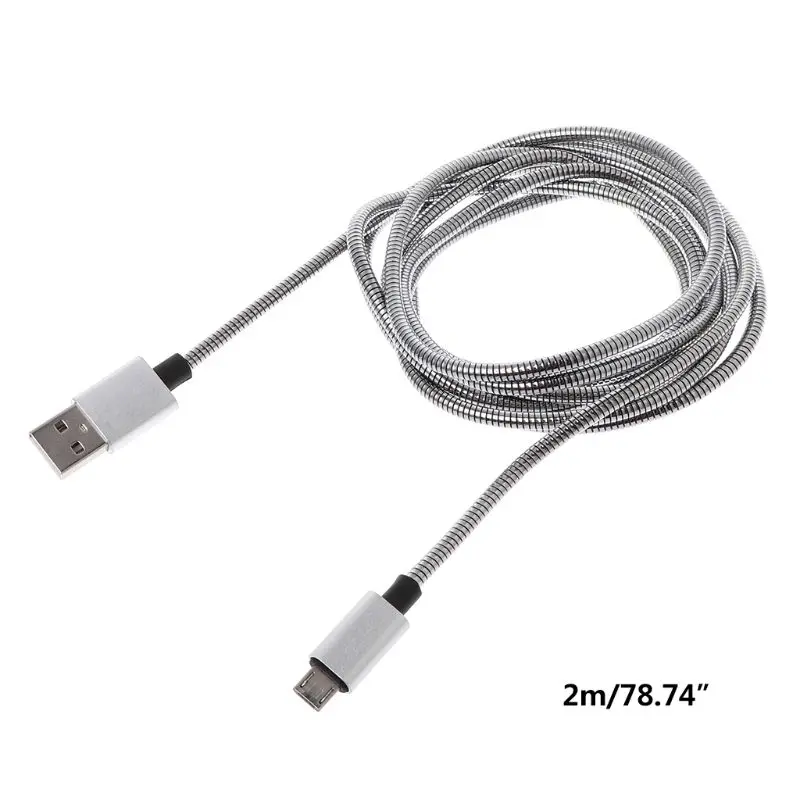 USB usb кабель для зарядки 2A металлический пружинный кабель передачи данных Плетеный гибкий шнур микро интерфейс для samsung huawei sony LG