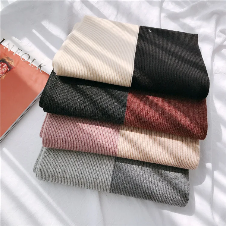 

2020 Winter Scarf for Women two color New Knitted Cashmere Scarves Autumn Female Shawl Wrap Warmer patchwork thick Scarf