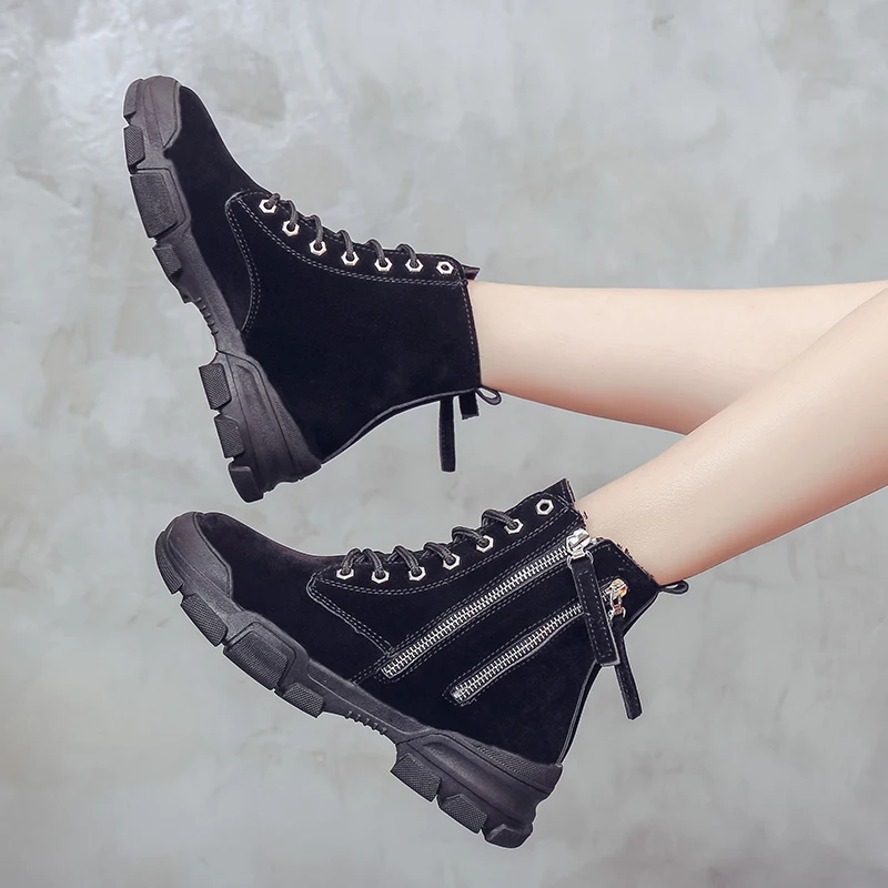 Новая обувь Женские рабочие ботинки высокие ботильоны на плоской подошве со шнуровкой износостойкая Нескользящая женская обувь высокого качества в стиле ретро
