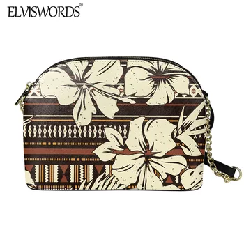

Women's Vintage Zipper Shell Bag Tropical Hibiscus With African Ethnic Pattern Ladies Stylish Single Shoulder Leather Package