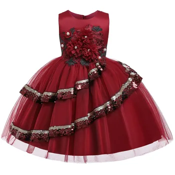

Quality new 3-10 years children princess dress stereoscopic applique beaded flower girl dress irregular sequin girl party dress