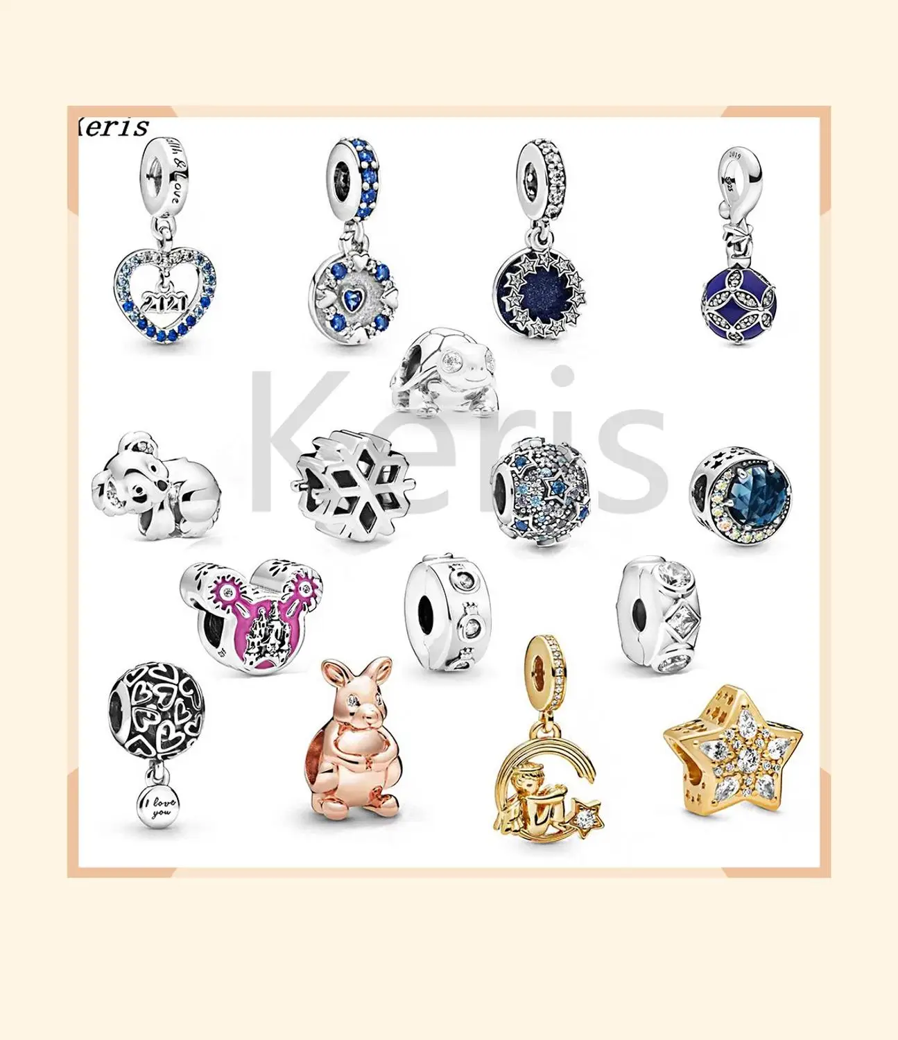 

Winter New 925 Blue 2020 Snowflake Amulet Disne Mouse Kangaroo Koala Small Charm Geometric Clip DIY Original Jewelry Gift