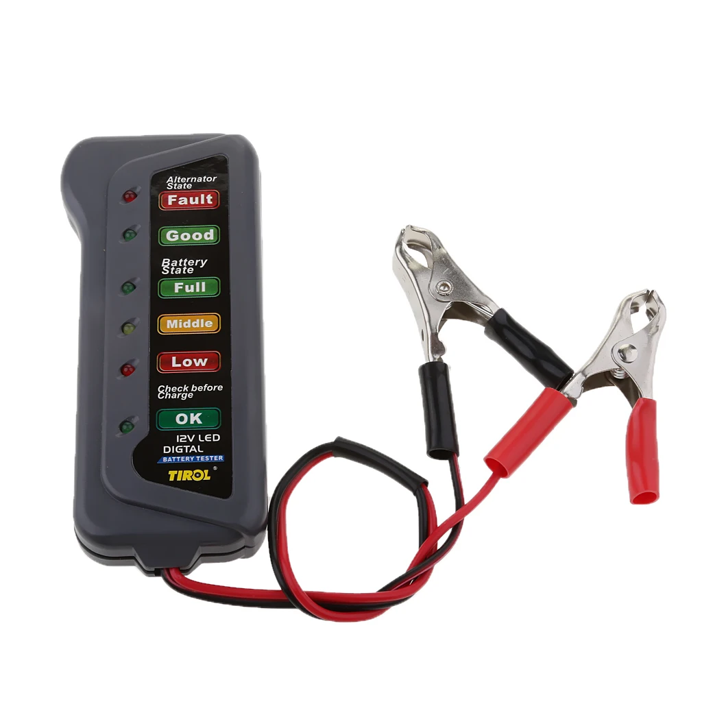 12V Car Battery & Alternator Tester, Test Battery Condition & Alternator Charging Tester for Car Motorcycle (6 LED indication)
