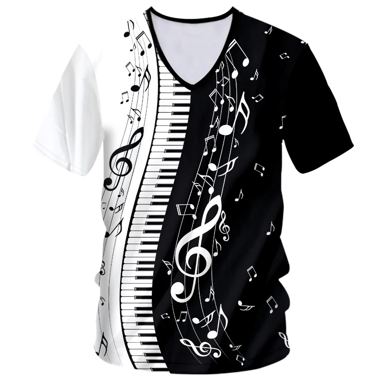 Camiseta con cuello en V para y camisa con estampado de Piano, teclado, Harajuku, envío directo|Camisetas| - AliExpress