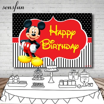 

Sensfun Mickey Polka Dots Boys Birthday Party Backdrop Black And White Striped Red Photography Backgrounds 7x5ft Vinyl Polyester
