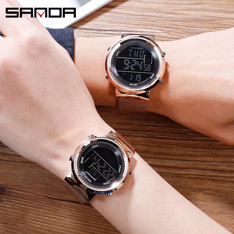 SANDA цифровые часы женские спортивные мужские электронные светодиодные наручные