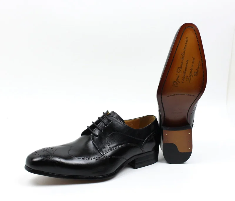 Handmade Men Dress Shoes Genuine Leather Derby Shoes Black Brown Pointed Business Office Work Lace Up Men's Formal Shoes Male