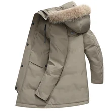 Высококачественная Мужская куртка на 90% белом утином пуху, зимнее ветрозащитное и теплое пуховое пальто для мужчин с воротником из меха енота, мужские зимние парки