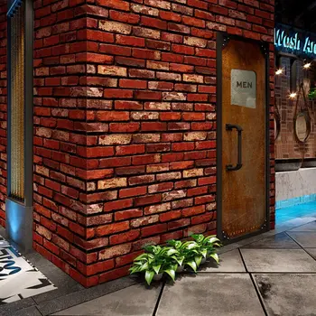 

Peel and Stick Brick Stone Waterproof Wallpaper Rust Red Brick Self Adhesive Contact Paper for Livingroom Bedroom Wall Decor