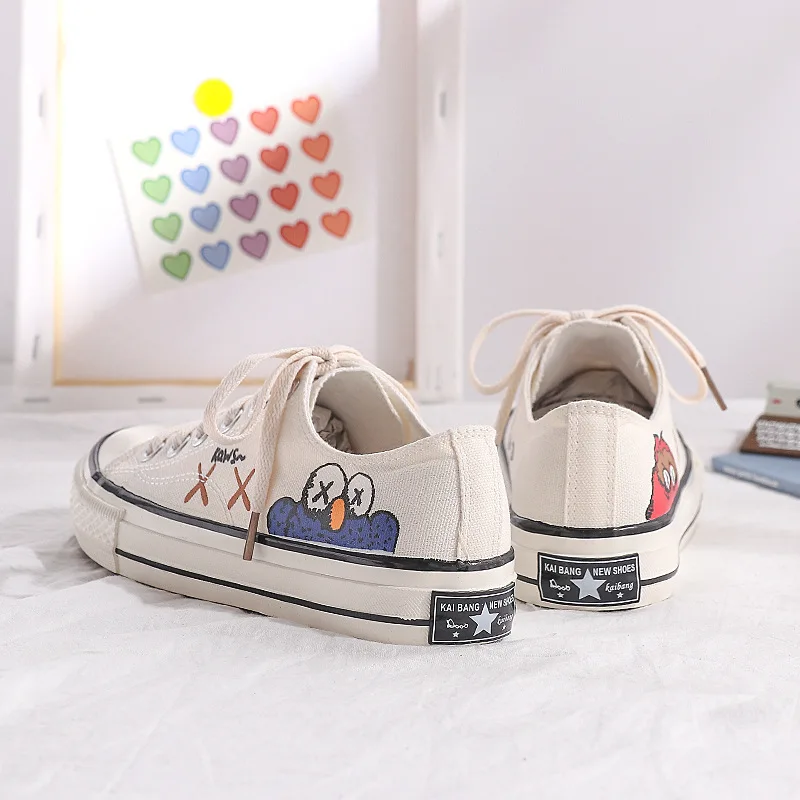 

Hand-Painted Sesame Street Canvas Shoes Student Korean-style New Style Versatile Hong Kong Style MacBook Trendy Shoes 2019 Summe