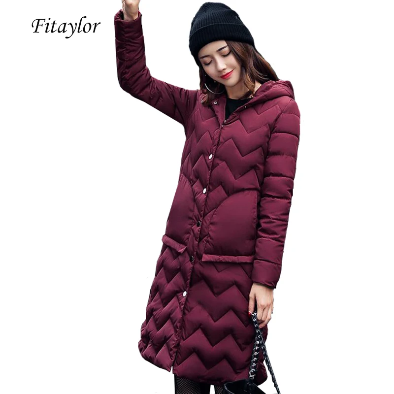 Fitaylor Новая зимняя Женская куртка теплая парка с капюшоном длинные зимние