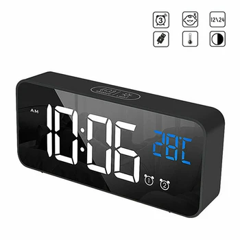 

Mirror Alarm Clock LED Digital Alarm Clock Student Desk Wake-up Clock USB Charging Multi Temperature Display Snooze Function