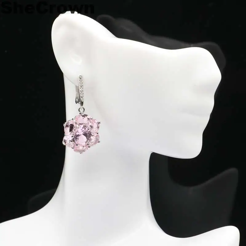 

38x17mm Romantic Pink Kunzite Natural Cz Gift For Woman's 925 Silver Earrings