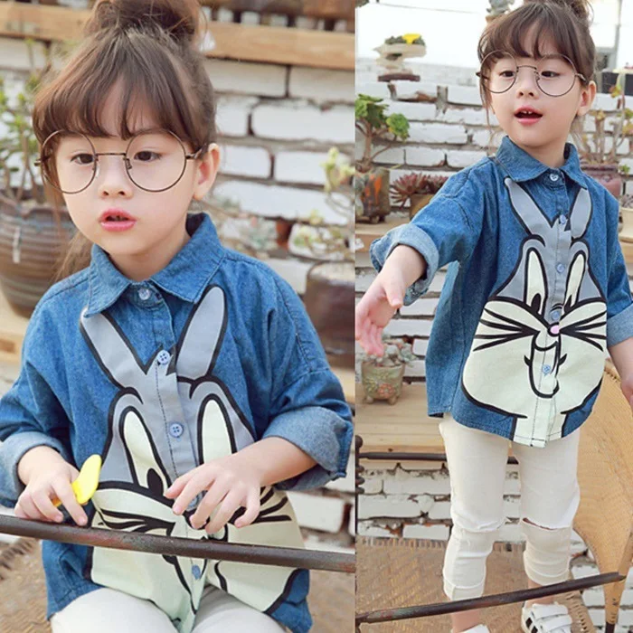 Пальто для маленьких девочек Новая весенне-Осенняя детская одежда милая рубашка с принтом кролика модное пальто, рубашка - Цвет: F23