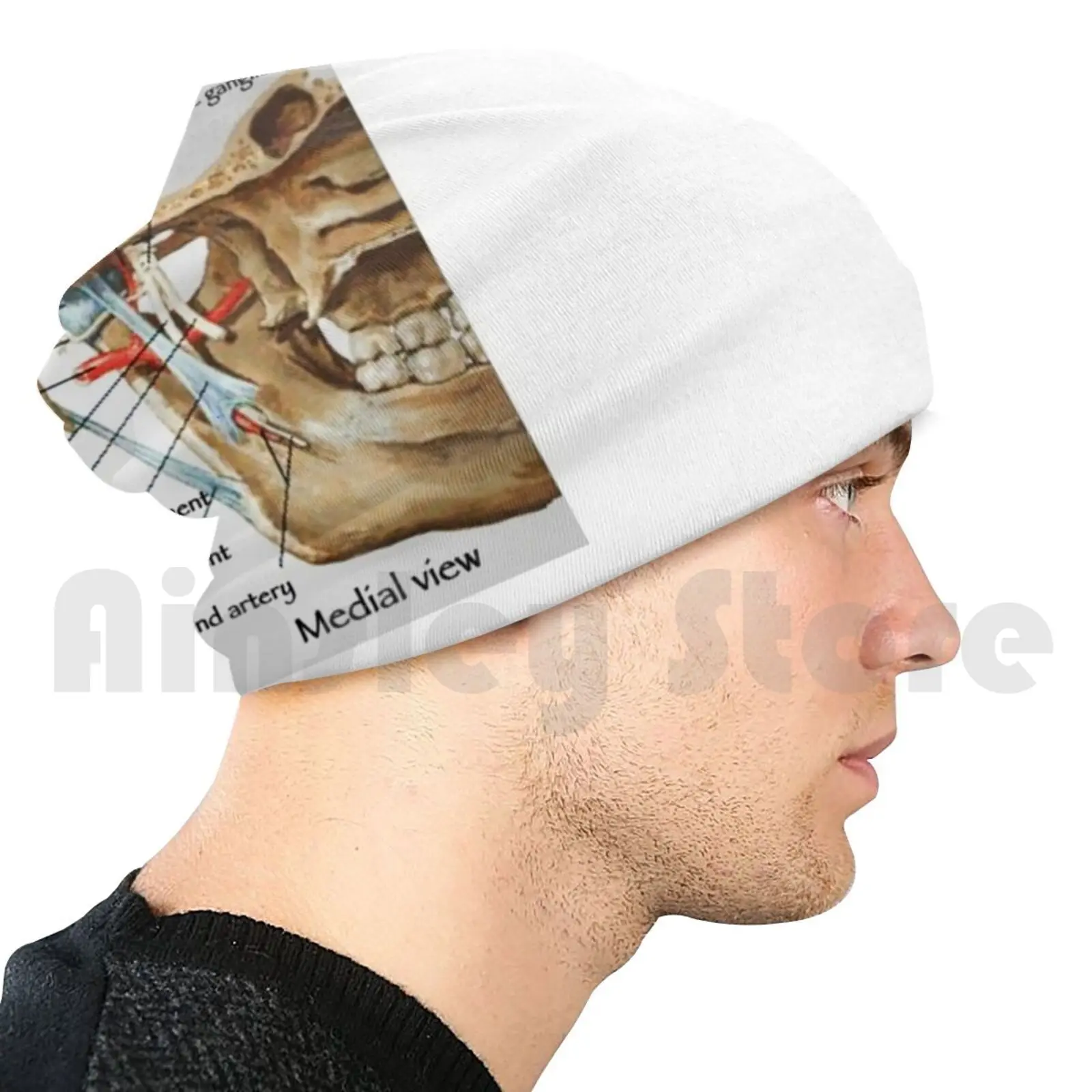 

Jaw Beanie Hedging Cap DIY Print Cushion Biology Body Anatomy Science Learn White Bones Artery Skeleton
