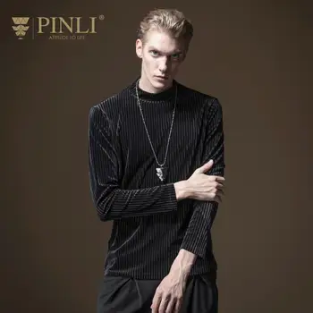 

Linkin Park Full No Palace Pinli Fall 2019 New Men's Wear Striped Velvet Slim Half-high-collar Long-sleeve T-shirt B193211039