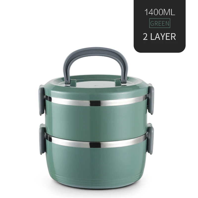 Green 2 Layer WORTHBUY японский тепловой Ланч-бокс для детей из нержавеющей стали контейнер для еды герметичный Bento box Детская школьная коробка для еды - Цвет: Green 2 Layer