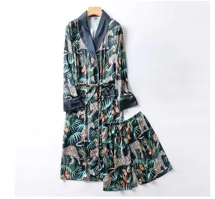 robe shorts set 3 Двухкомпонентная шелковая ночная рубашка атласная Мужская одежда для сна свободная шелковистая одежда с длинными рукавами и длинными штанами ночной комплект для мужчин - Цвет: robe shorts set 3