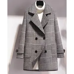 Новинка 2019, зимнее шерстяное пальто с узором "гусиная лапка", Женская куртка для отдыха, женское Свободное пальто большого размера