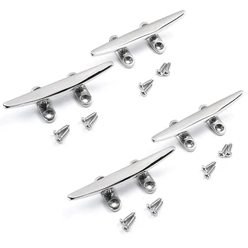 

Marine Stainless Boat Dock Cleats Flat Top Low 2 Hole Mooring W/Fasteners