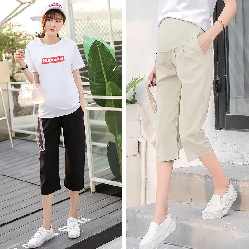 

Maternity Clothes 2018 New Style Summer Fashion Casual Loose-Fit High-waisted Cotton Linen Washing Water Pregnant Women Abdomina