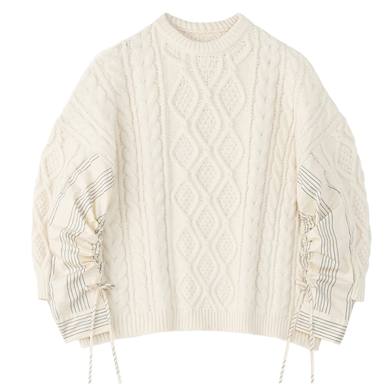 [EAM] Striped Big Size Knitting Sweater Loose Fit