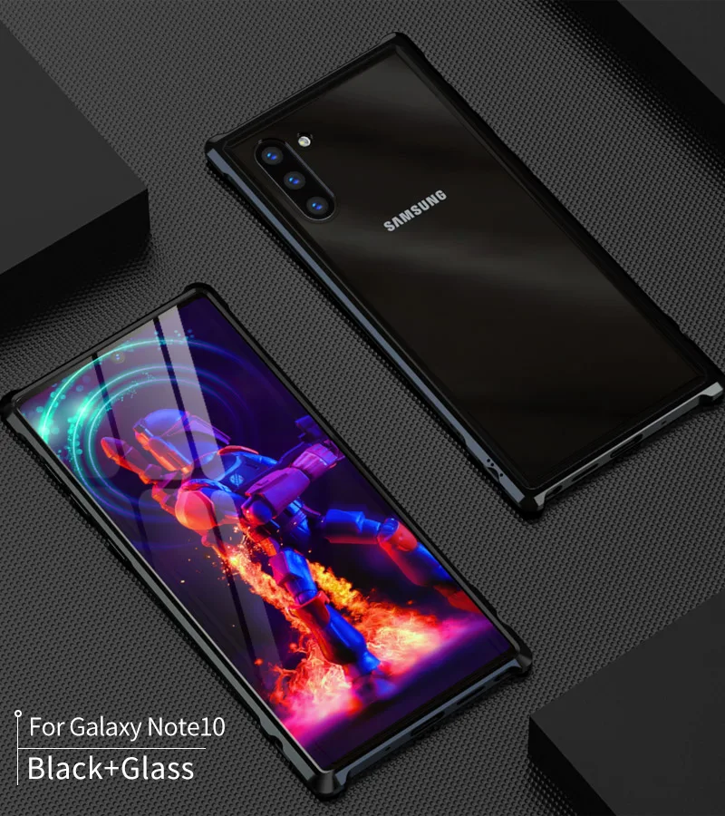 Броня металлический бампер чехол для samsung Galaxy Note 10 10 Plus Чехол 9H закаленное стекло твердая задняя крышка для samsung Note 10 Plus Coque