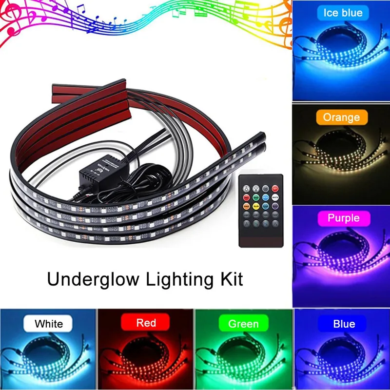 4pcs Car RGB LED Strip Waterproof Under Car Tube Strip Underglow Body