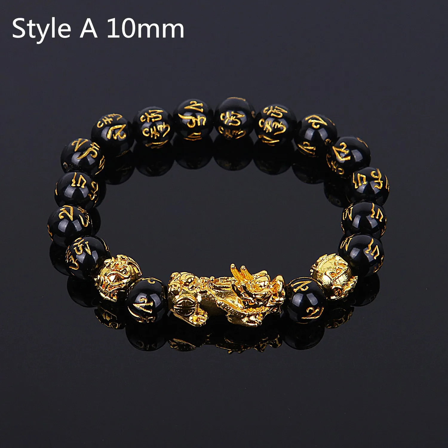 Style A 10mm 1 шт. Золотой Pixiu обсидиан браслет фэн-шуй черный шарик сплав богатство браслет Шарм ручной работы счастливый браслет-амулет подарок - Окраска металла: Style A 10mm