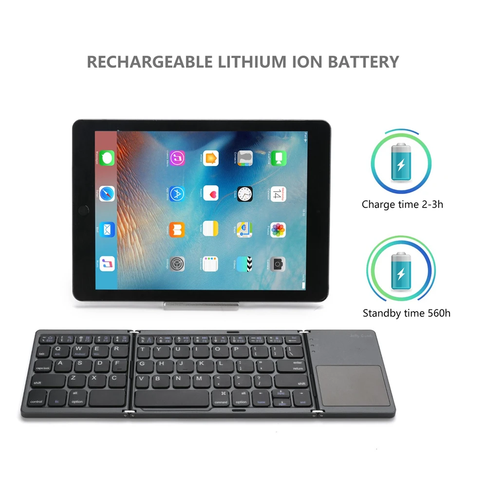 LHMZNIY Portable Twice Folding Russian Bluetooth Keyboard Wireless Foldable Touchpad Keypad for IOS/Android/Windows ipad Tablet