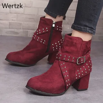 

Europe Style Vintage Women High Heels Ankle Boots Buckle Rubber Casual Ladies Shoes Martin Boots Female Chelsea Boots A855