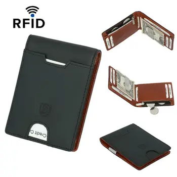 

Slim Minimalist Front Pocket Leather RFID Blocking Card Genuine Leather Wallets for Men Money Clip Wallet