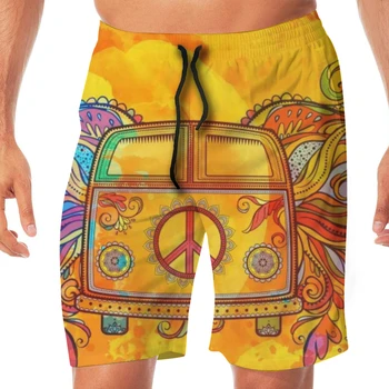 

Summer Hippie Car Mini Van Retro 1960s Love And Music Men Novelty Gay Funny Lounge Pants Beachwear