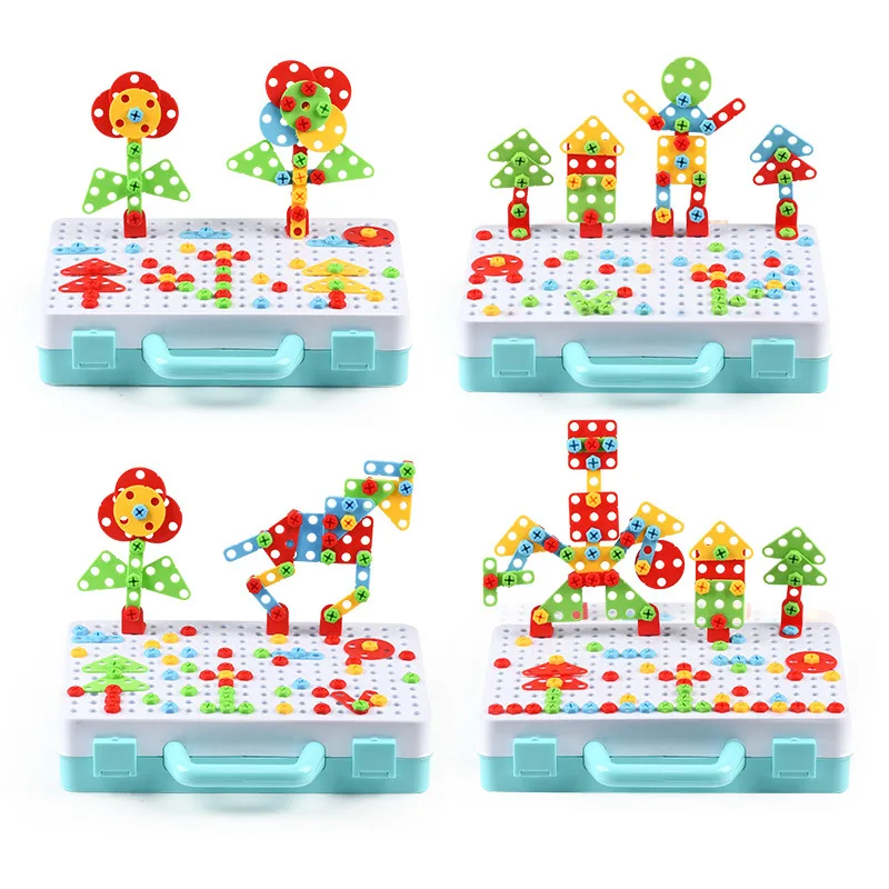 Drilling Screw 3D Creative Mosaic Puzzle Toys for Children Building Bricks Toys Kids DIY Electric Drill Set Boys Educational Toy