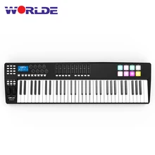 WORLDE – contrôleur de clavier MIDI USB Portable à 61 touches PANDA61, 8 touches, avec gâchette colorée rétroéclairée rvb, pour piano