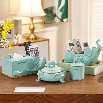 

Simple elephant blue tissue box jewelry box multi-function tray paper napkin tray living room restaurant home storage ashtray