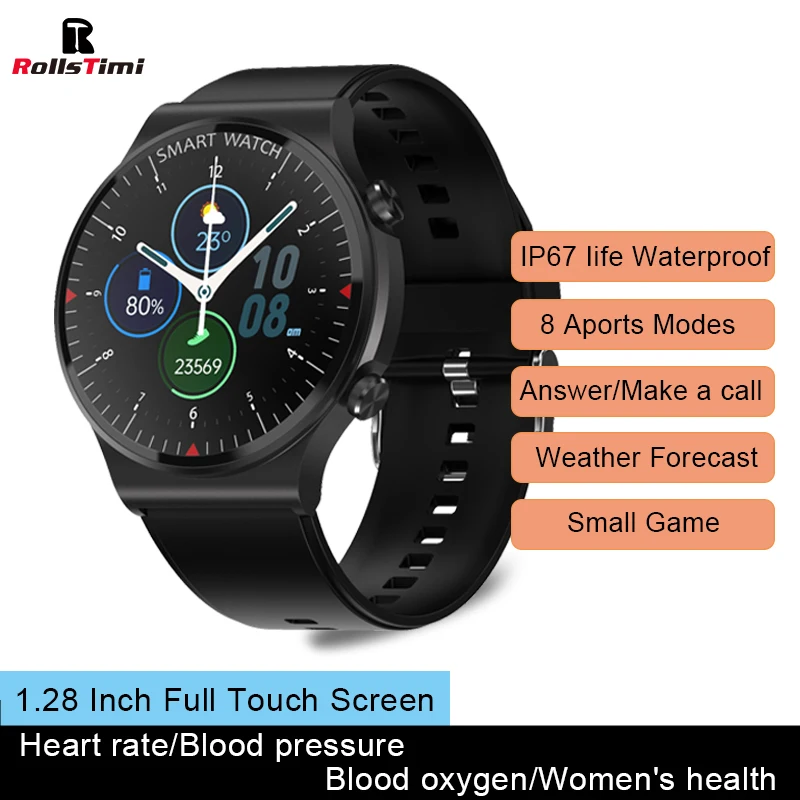 

Rollstimi 2021 Lady Smart Wristband IP67 Waterproof Bluetooth call Blood Pressure Fitness Heart Rate Monitor Smart Watch For Men