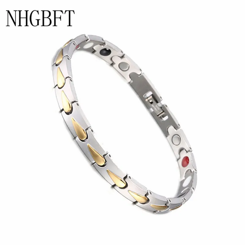 

NHGBFT Concise Healthcare Germanium Element Magnetic Bracelet For Women Mens Stainless Steel Motion Healthy Energy Bracelet