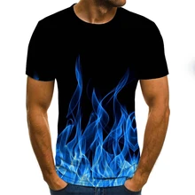 2020 new flame men's T-shirt summer fashion short-sleeved 3D round neck tops smoke element shirt trendy men's T-shirt