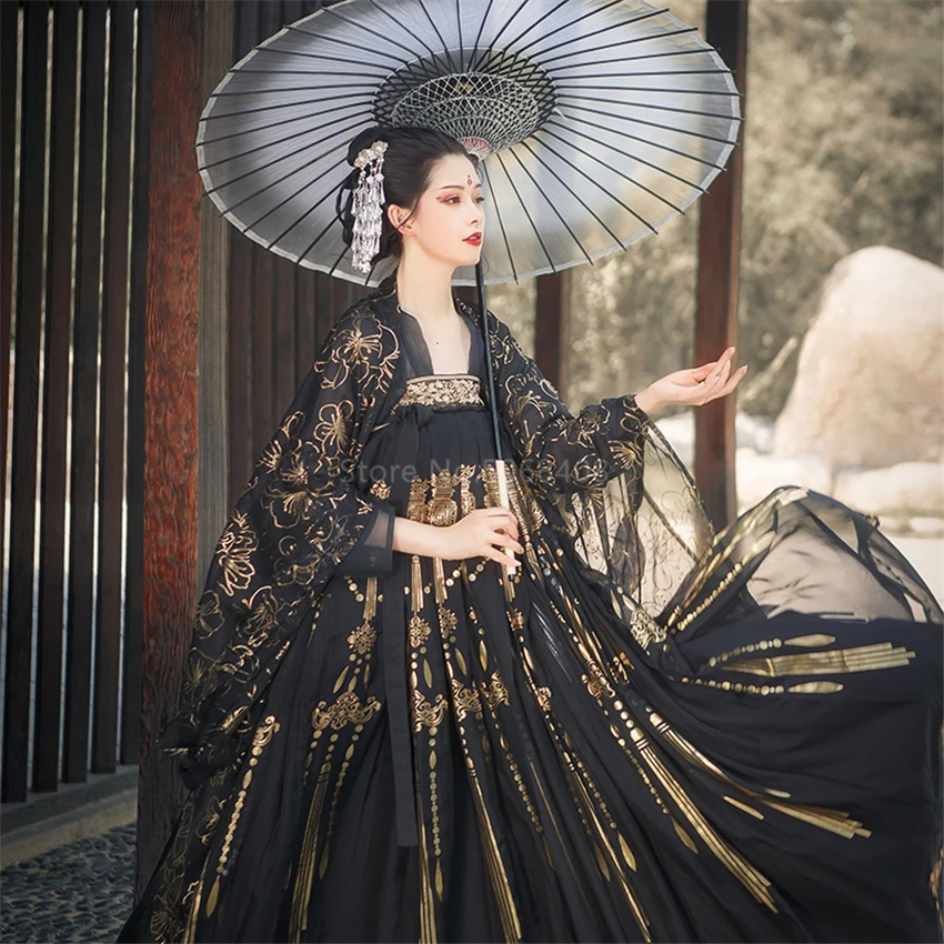 Женское платье для выступлений на сцене Hanfu традиционные китайские черные