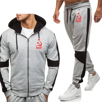 

Hoodies Men Unique CCCP Russian USSR Soviet Union Print Fleece Warm zipper Jacket Tracksuit Men sweatshirt sweatpants suit 2Pcs