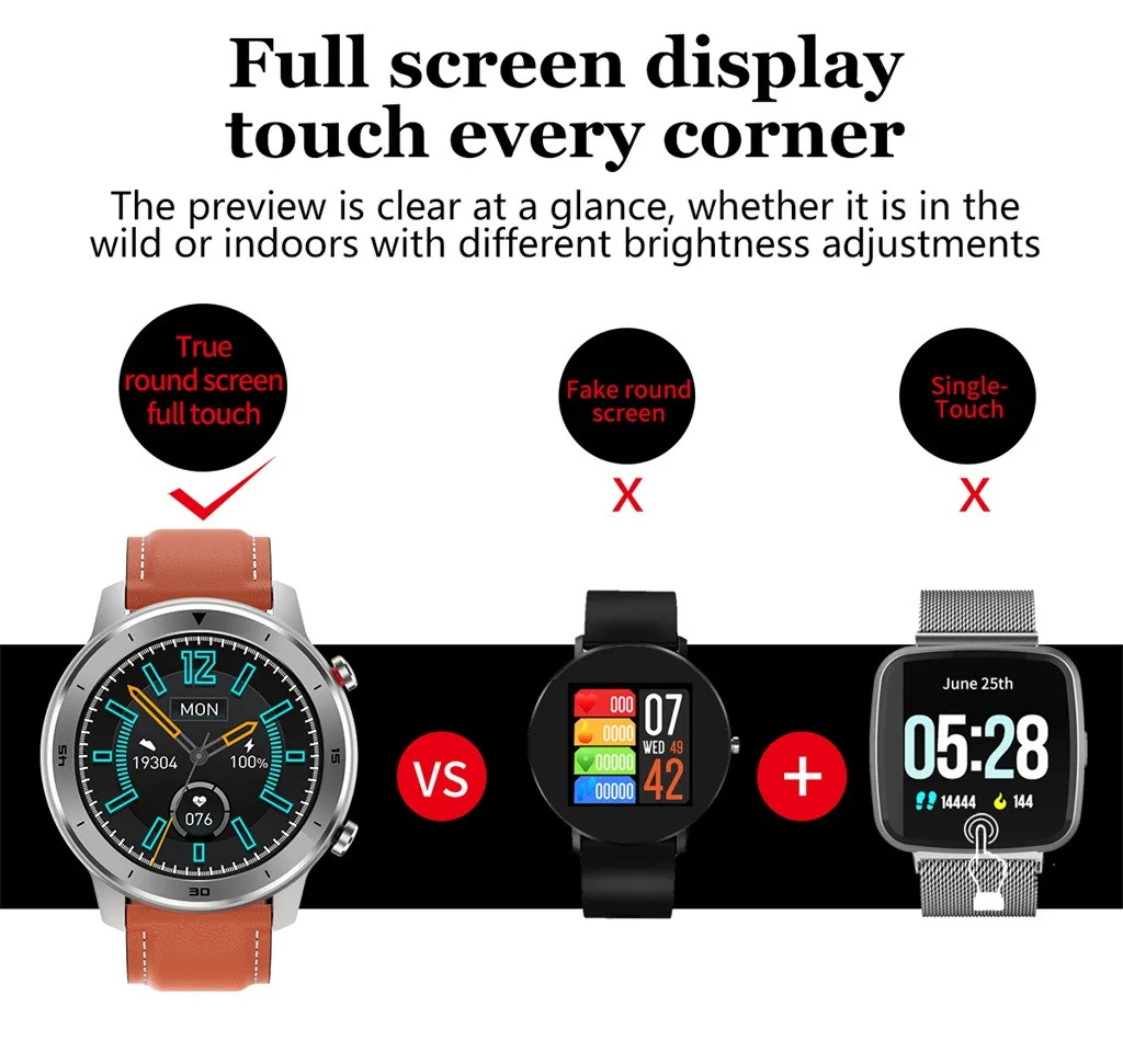 DT78 1,3 дюймов IP68 Водонепроницаемый Полный Tou-ch экран спортивные умные часы Фитнес браслет сердце Ra-te монитор сна для Ios Android