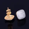 10MM Square Men Women Stud Earring Gold Color Full Cubic Zircon Screw Back Earrings Hip Hop Jewelry for Gift 3