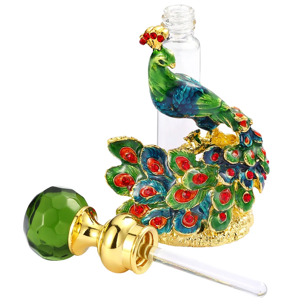 1pc Peacock Design Perfume Bottle Creative Essential Oil Bottle Liquid Holder, Size: 3.10, Gold
