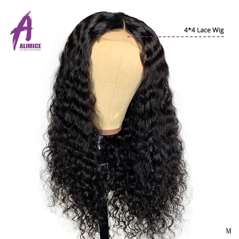 Alimice Brazilian Deep Curly 4x4 Lace Closure Human Hair Wigs Pre Plucked With Baby Hair 8-24 Inch For Black Women 150% Density (4)