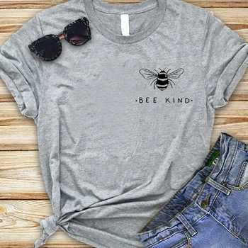 

Bee Kind Tshirt Women Pocket Print Kawaii Girl T-shirt Cotton Save The Bees Short Sleeve Shirts Casual Tumblr Tops Dropshipping