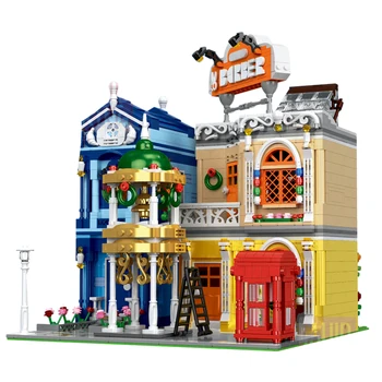 

2267Pcs MOC Small Town Barbershop Bricks Mini DIY Building Blocks Model Small Particle Toy With Lighting Kit For Children Toys